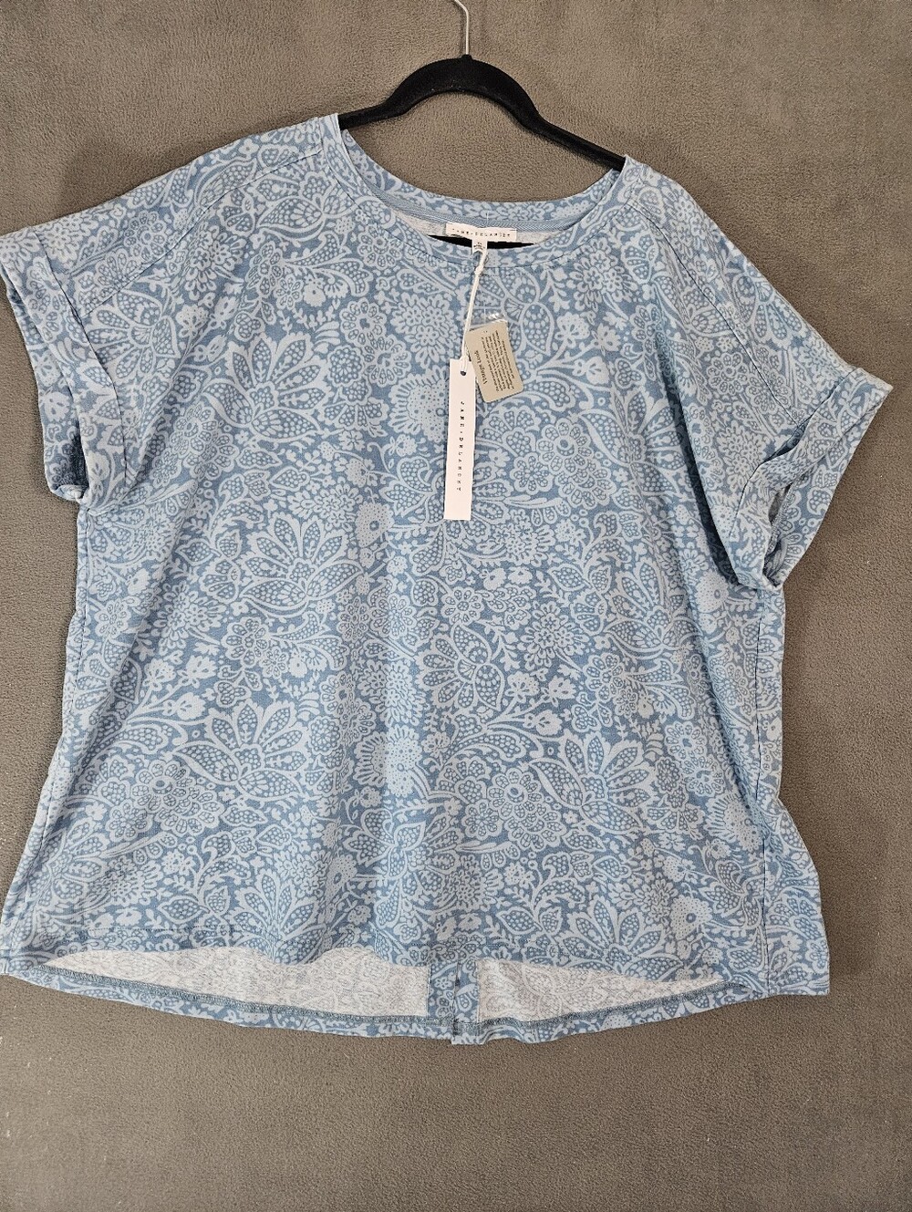 NWT Jane + Delancey Plus 2X Shirt Floral Back Button Blue Cottage Lagenlook